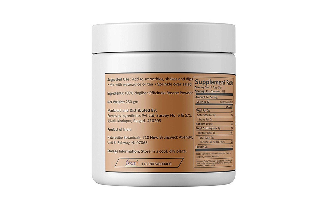 Naturevibe Botanicals Organic Ginger Powder    Jar  250 grams